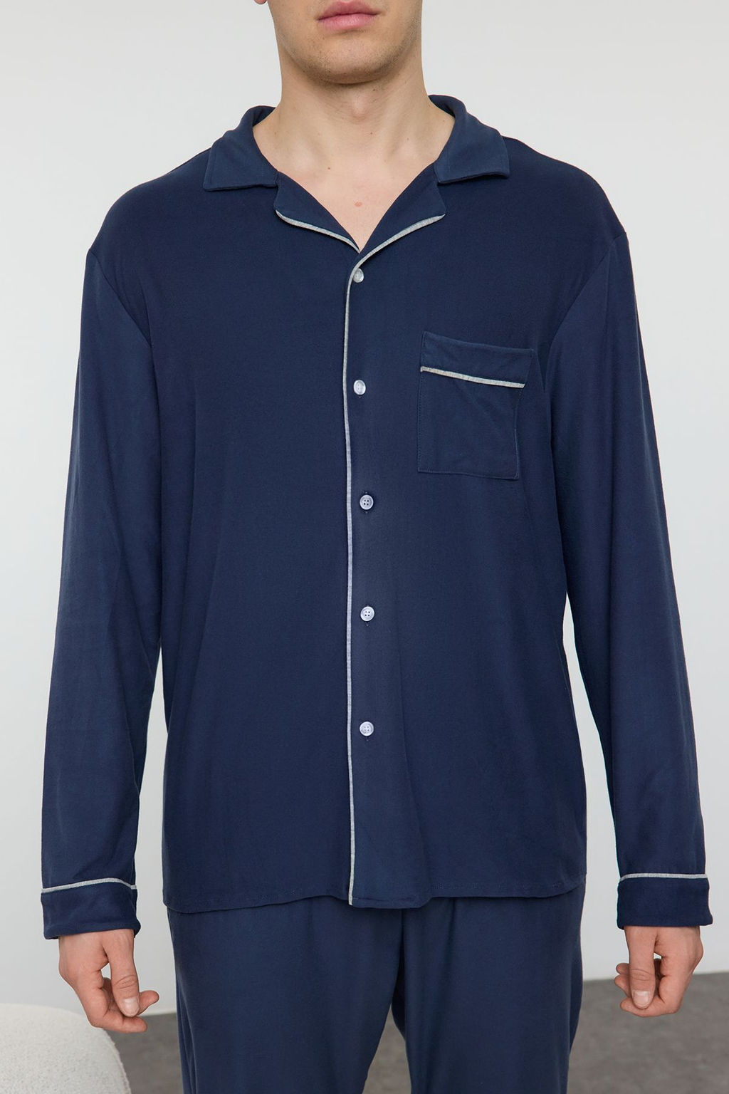 TRENDYOL MAN indigo Yumusak Tuse Orme Pijama Tak?m? TMNAW25PT00022 - Trendyolmilla фото 3