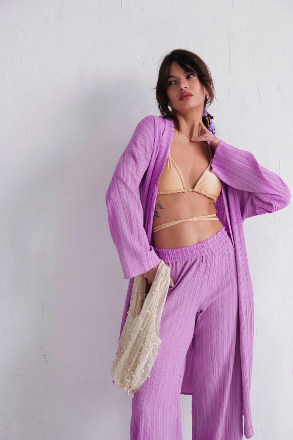 9540 Костюм из кимоно и брюк-палаццо сиреневый - Martichelli фото 8