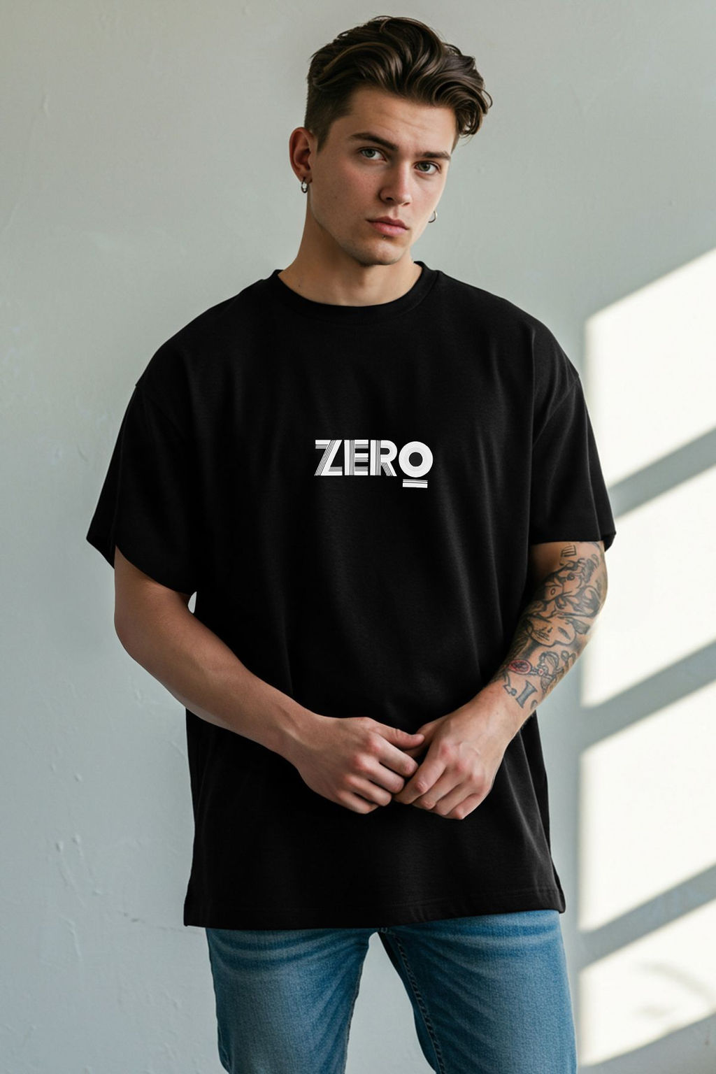 Trendyolmilla Man Siyah Regular/Normal Kesim Zero Bask?l? %100 Pamuk T-Shirt TMNSS25TS00121