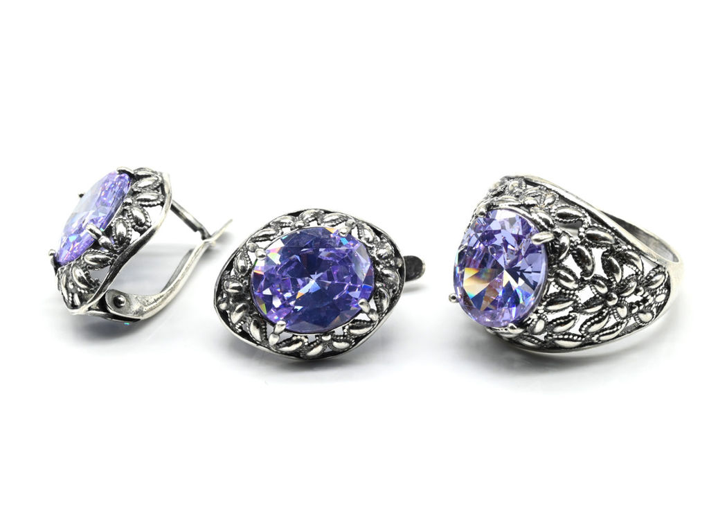 Кольцо Серьги с цирконом искусственным, цв.лаванда размер 16