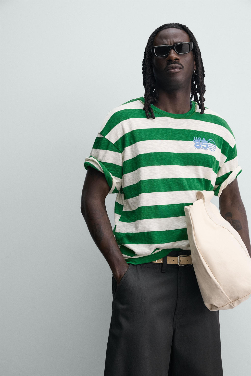CAMISETA RAYAS ESTAMPADO CONTRASTE / Verde / Crudo - Zara фото 6
