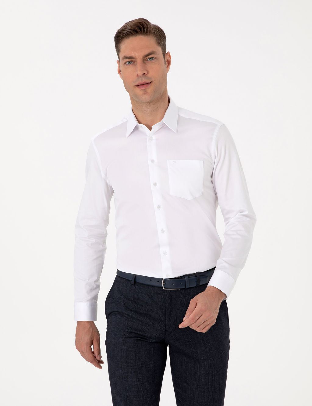 Beyaz %100 Pamuk Parlak Saten Regular Fit Uzun Kollu Basic G_mlek