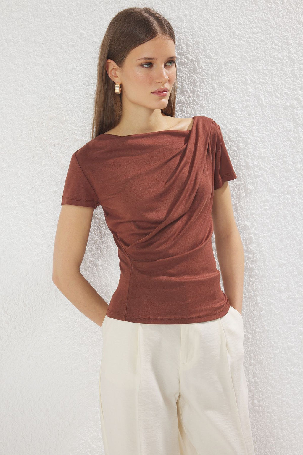 Trendyolmilla Siyah Buzgu/Drape Detayl? Fitted/Vucuda Oturan Orme Bluz TWOSS25BZ00278  фото 2