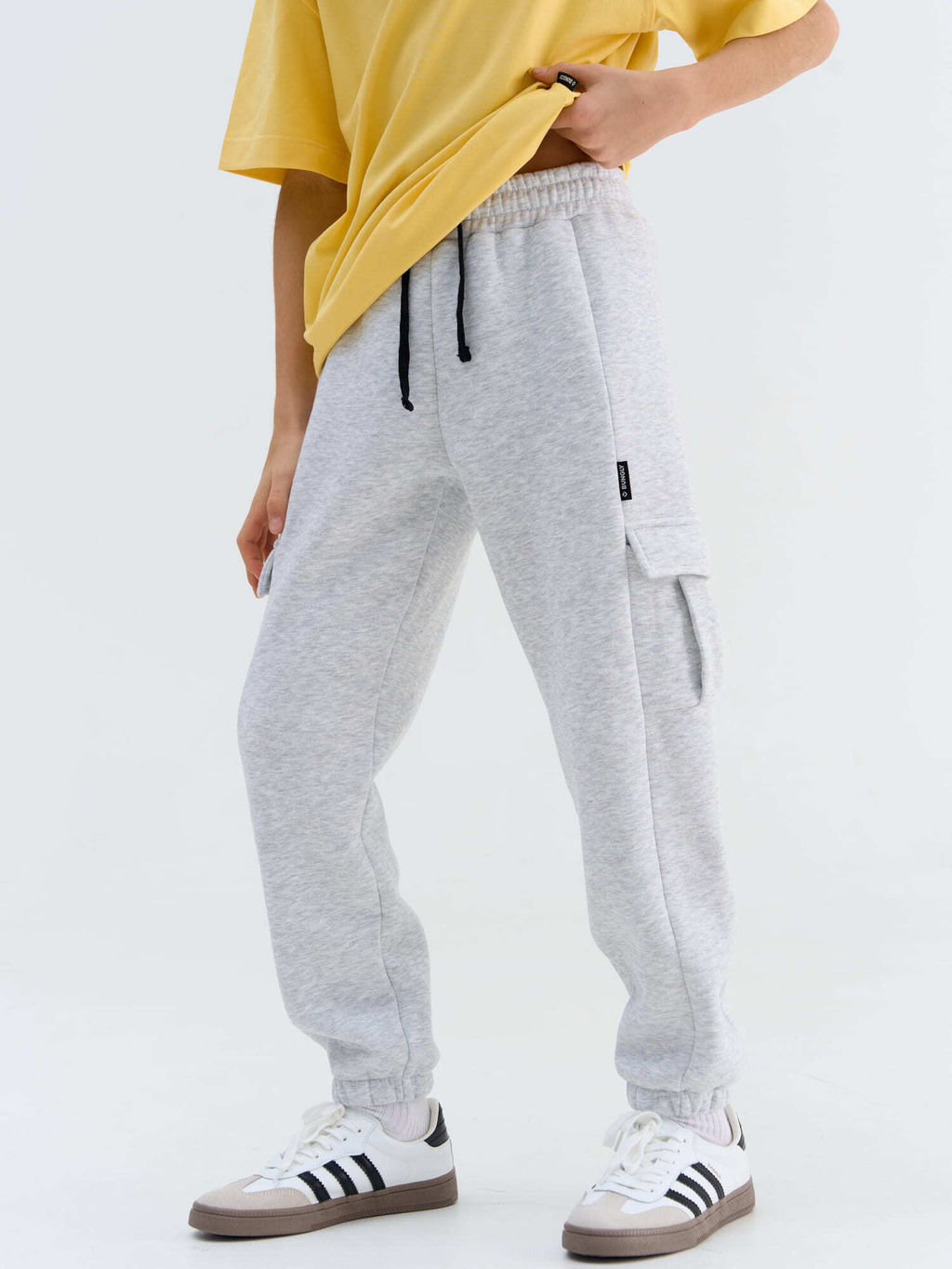 Джоггеры карго Серый меланж утепленные 7+ - Bungly фото 3