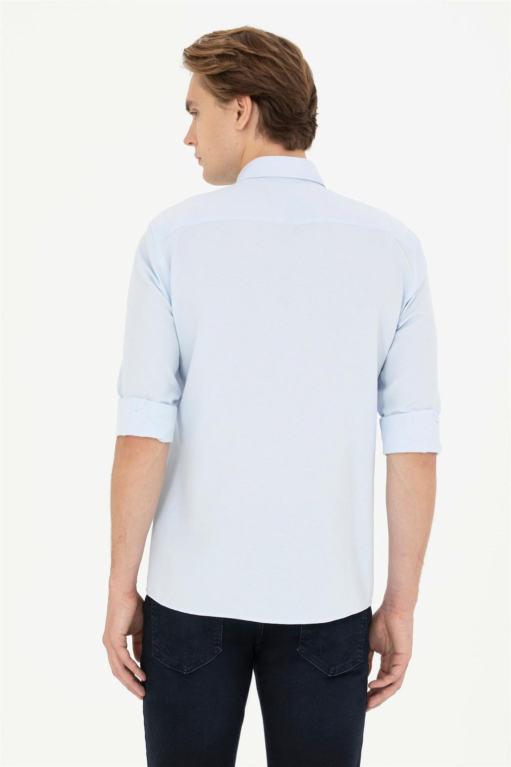 Мужская голубая базовая рубашка с длинным рукавом - U.s. polo assn фото 5