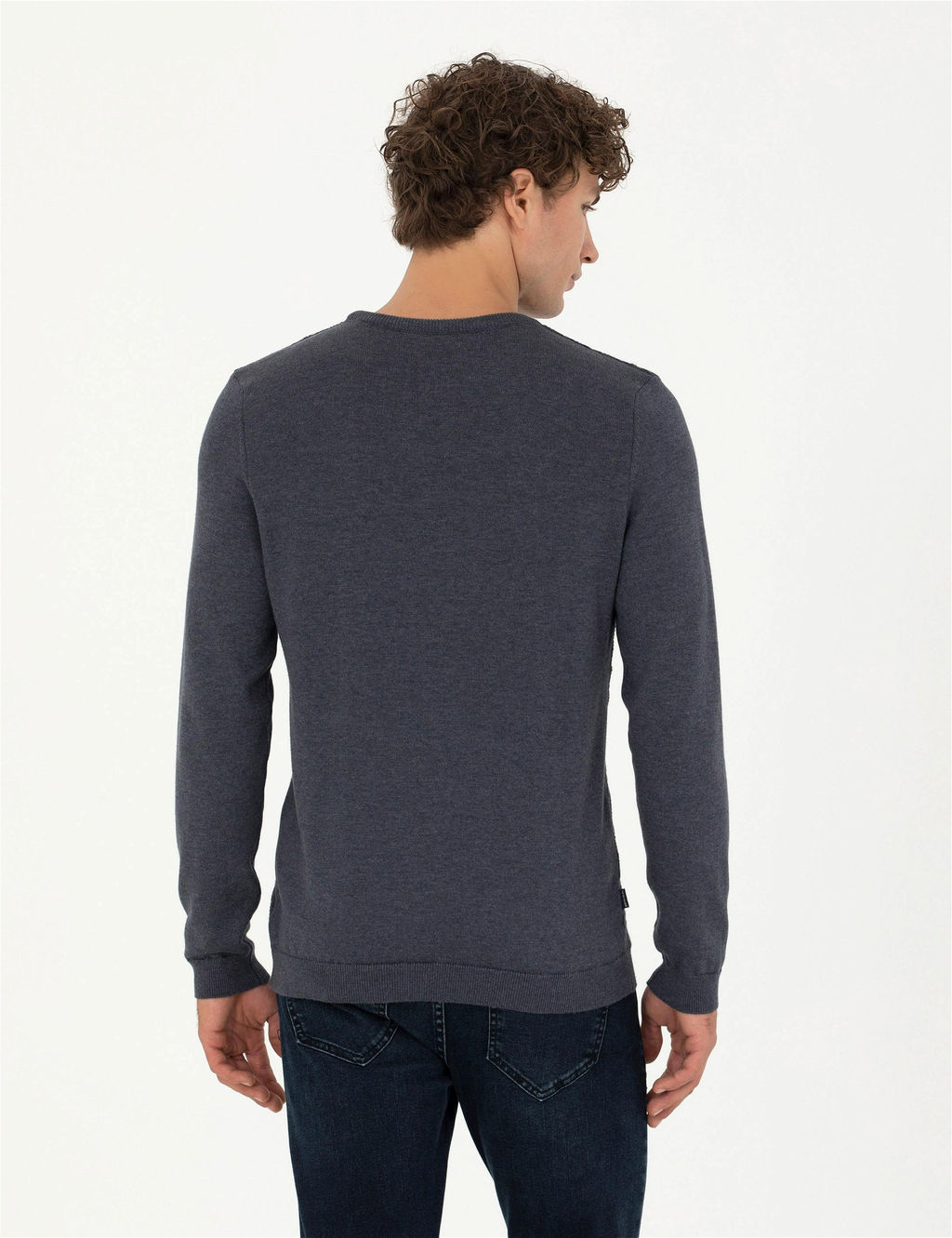 Koyu Mavi Slim Fit Bisiklet Yaka Triko Kazak - Pierre cardin фото 5
