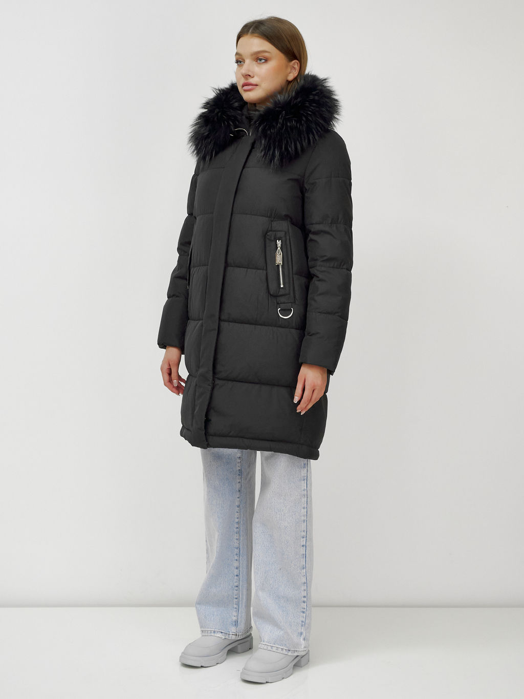 Куртка Бренд Visdeer  ПРЕМИУМ КЛАССА зимняя с мехом ЕНОТА, черного цвета  фото 9