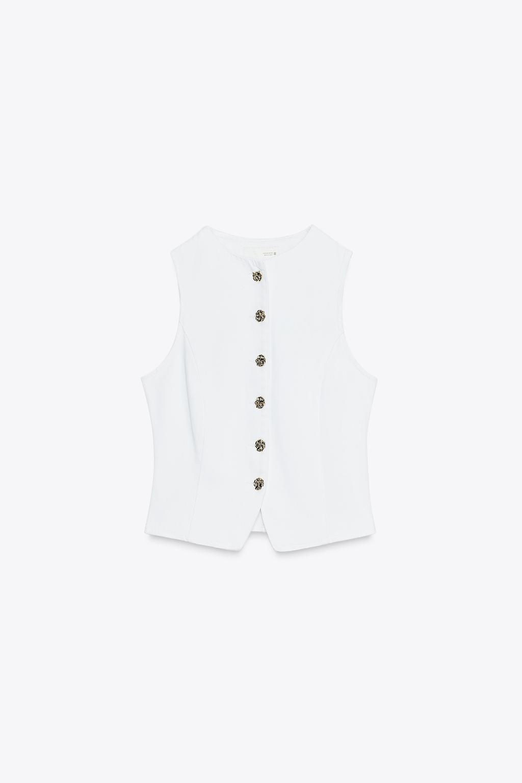 Z1975 DENIM WAISTCOAT WITH GOLD BUTTON - Zara фото 14