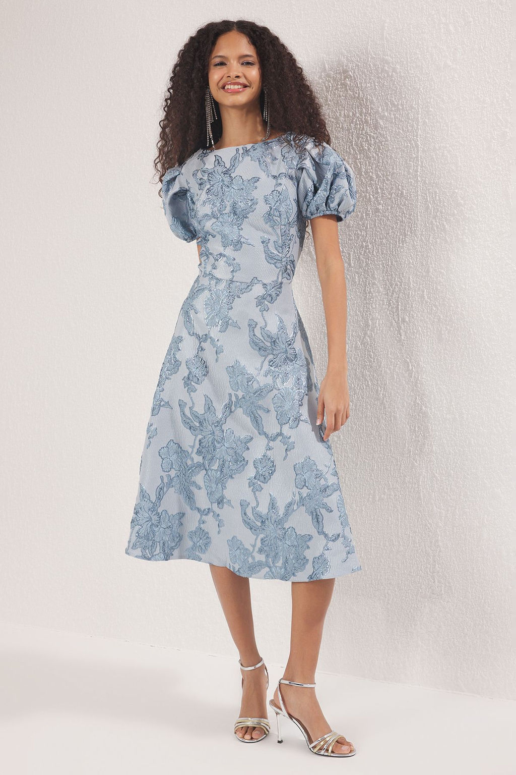 Trendyolmilla Ac?k Mavi A-Kesim Jakarl? Dokuma Midi S?k Abiye Gece Mezuniyet Elbisesi TPRSS25EL00202 фото 10