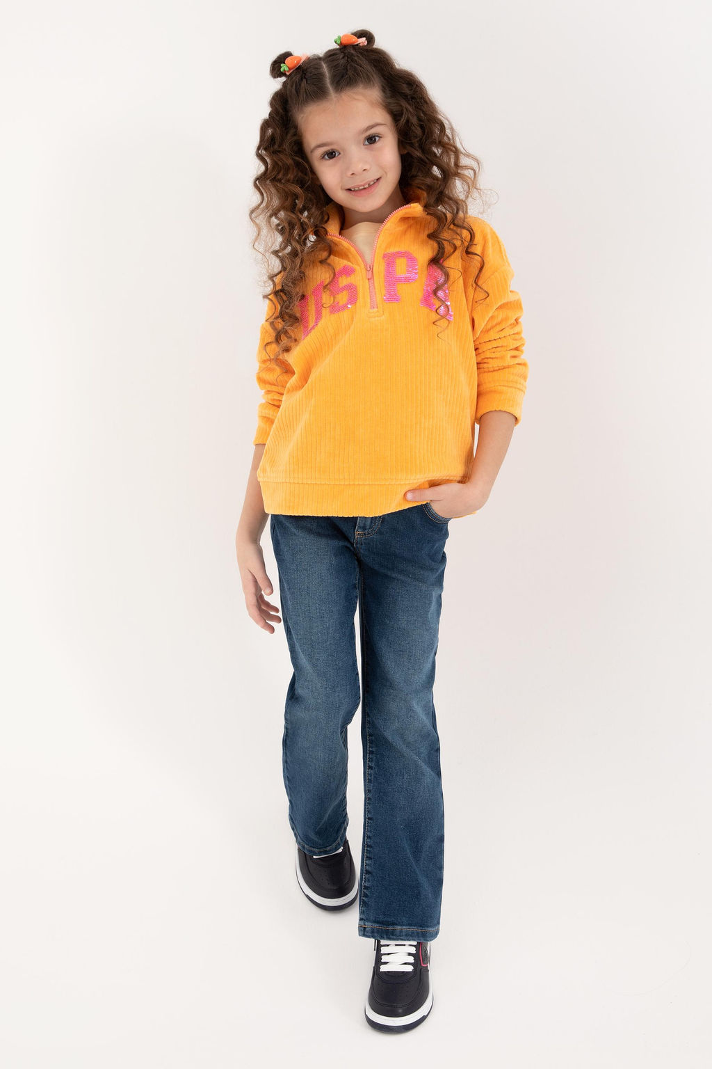 K_z _ocuk Turuncu Yar_m Fermuarl_ Pul Payetli Sweatshirt - U.s. polo assn фото 2