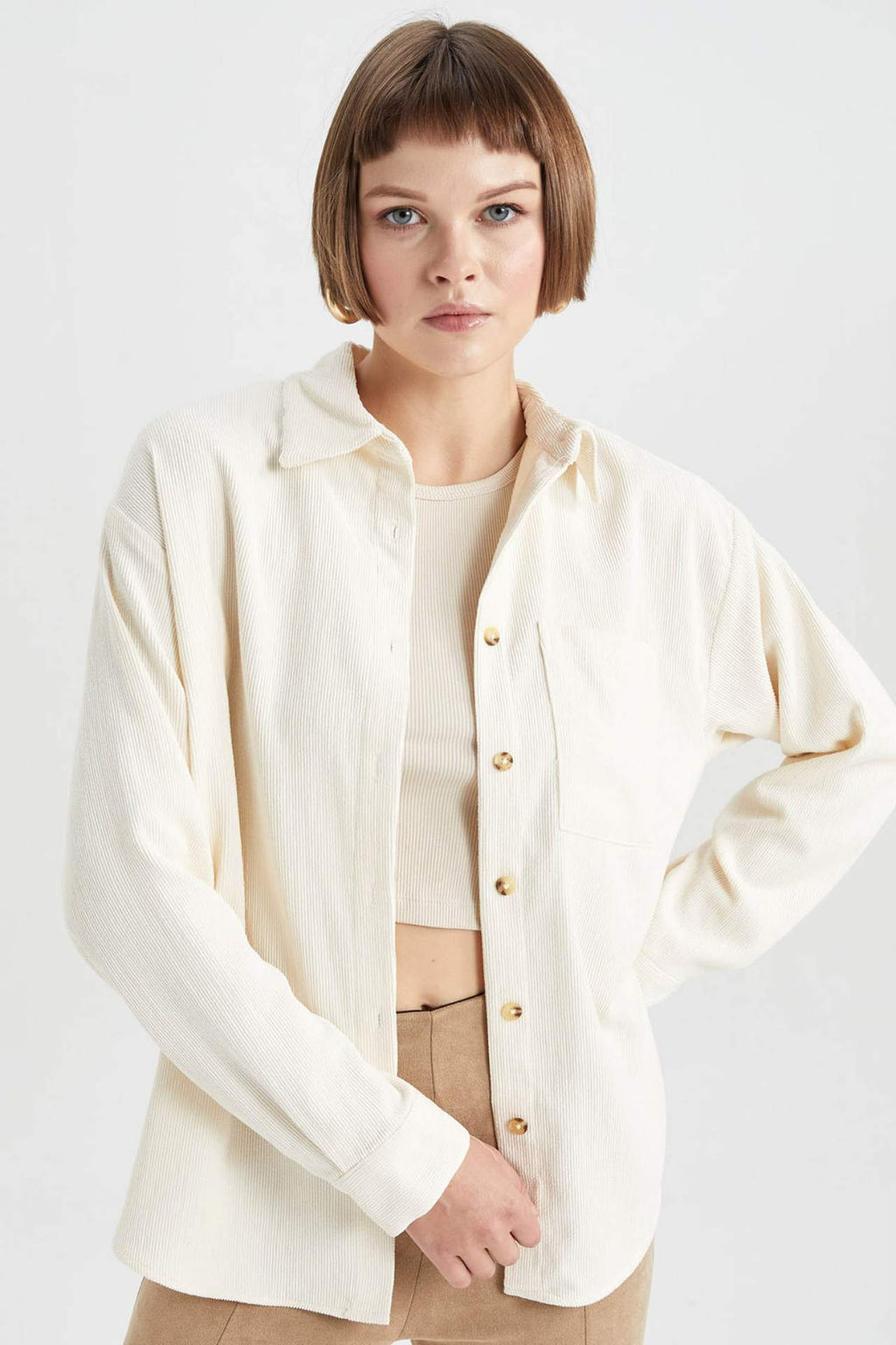 Regular Fit Kadife Uzun Kollu Gomlek - Defacto фото 2