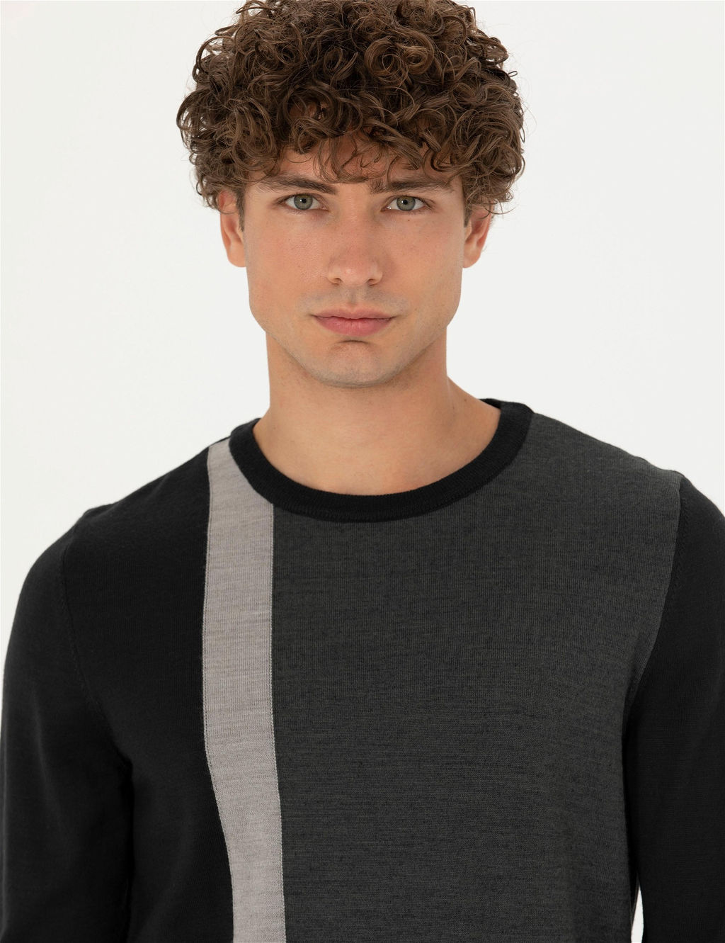 Siyah Slim Fit Bisiklet Yaka Y_n Kar___ml_ Triko Kazak - Pierre cardin фото 2