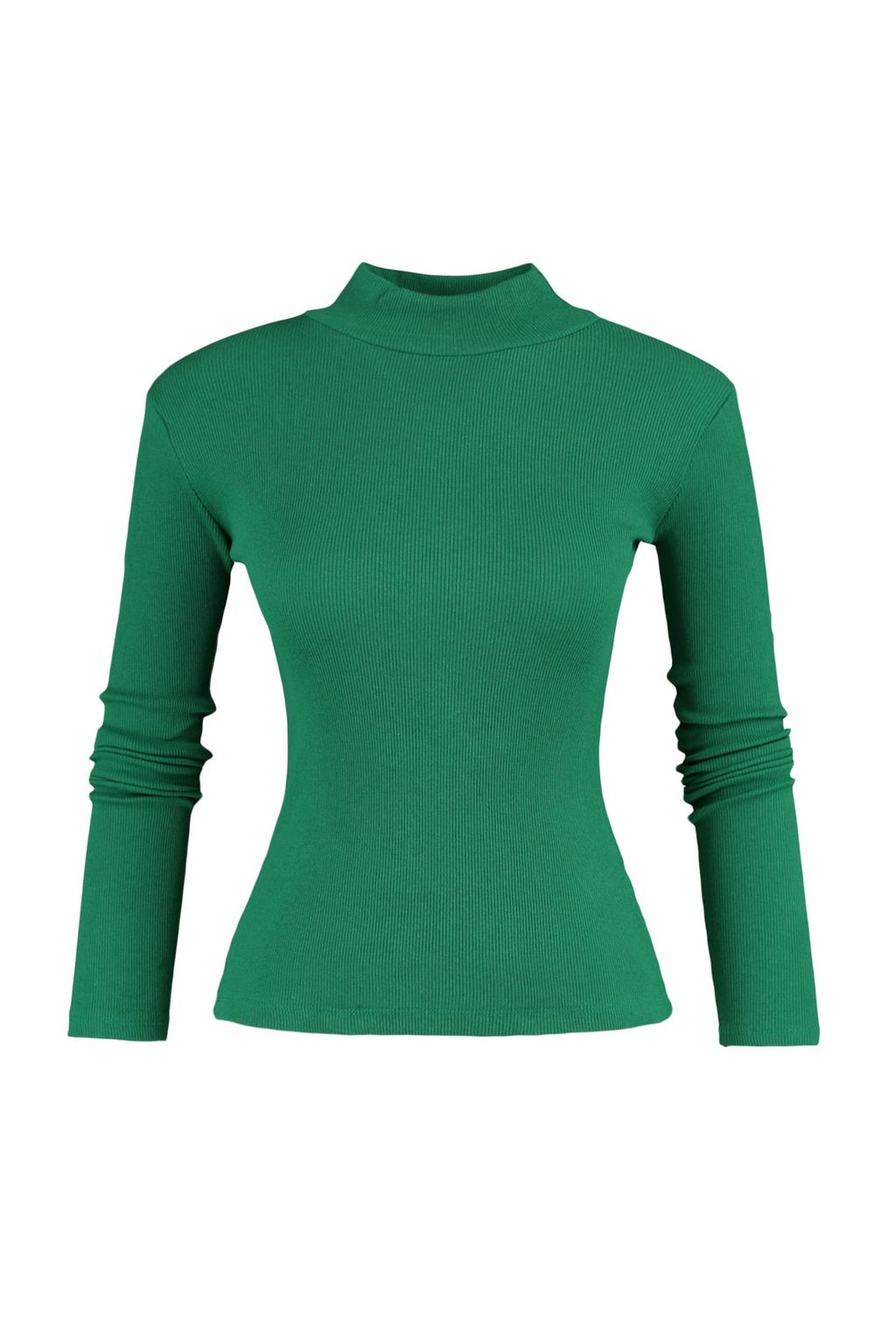 Zumrut Fitted/Vucuda Oturan Dik Yaka Uzun Kol Fitilli Esnek Orme Bluz TWOAW21BZ0423