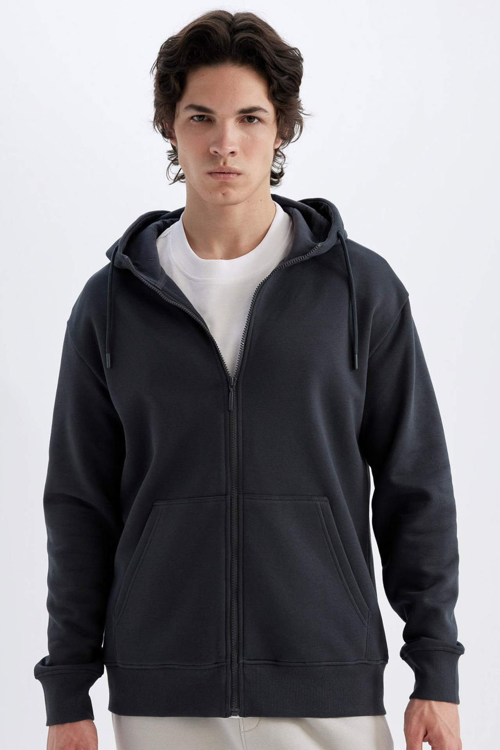 Regular Fit Kapusonlu Ici Yumusak Tuylu Cepli Basic Duz Fermuarl? Sweatshirt - Defacto фото 3