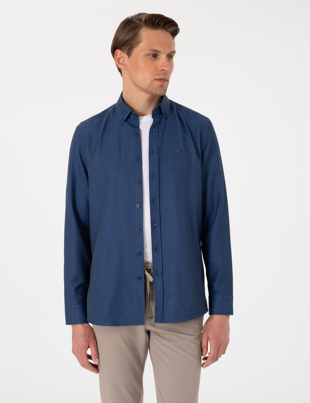 Lacivert Oxford Slim Fit Kolay _t_lenebilir G_mlek