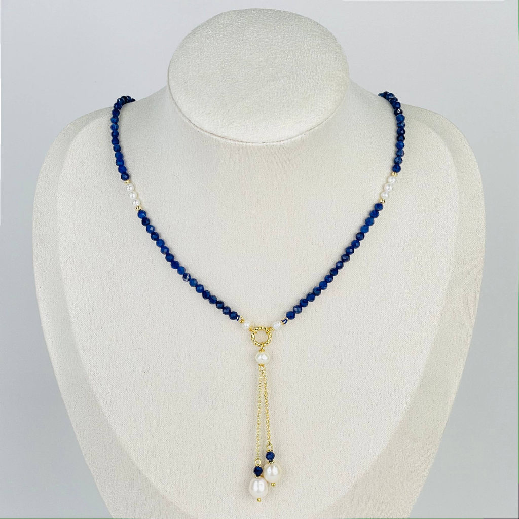 Колье из Содалита и Жемчуга 42 см +