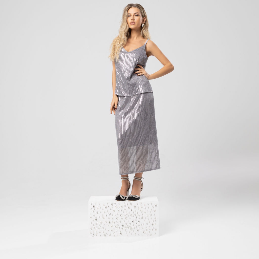 Юбка с пайетками на подкладе, Сияние гламура (royal silver) - Charutti фото 6