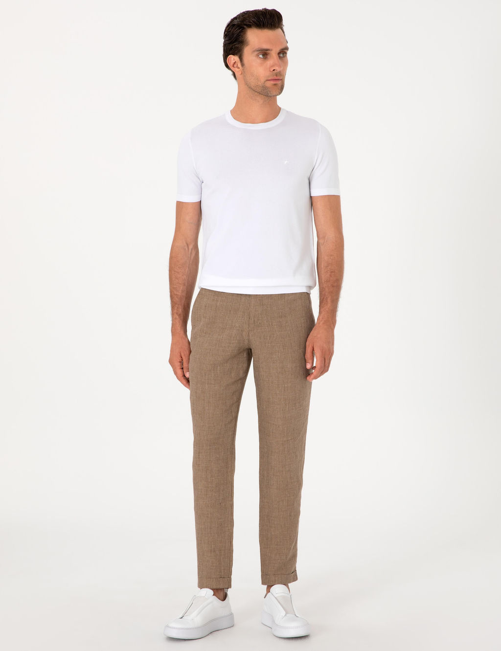 A__k Kahverengi Carrot Fit Beli Lastikli %100 Keten Spor Pantolon - Cacharel фото 3