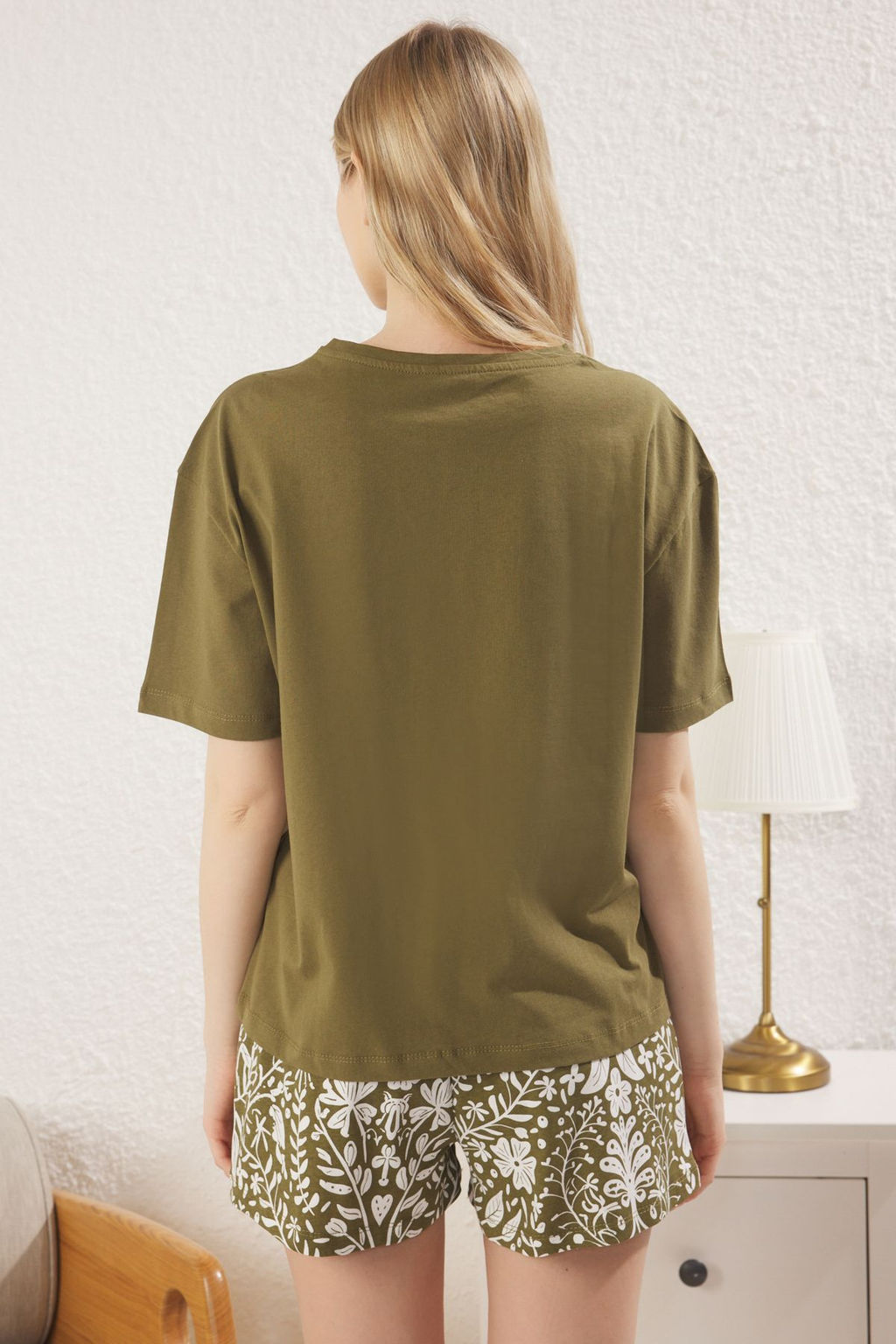 Trendyolmilla Haki %100 Pamuklu Cicekli Orme Pijama Tak?m? THMSS25PT00209  фото 5