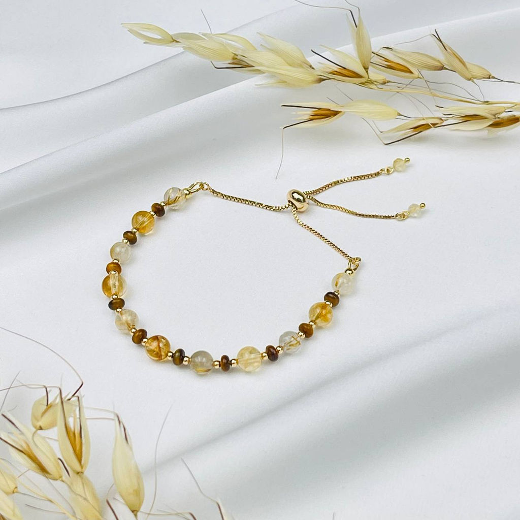 Браслет регулируемый из Цитрина, Тигрового глаза и Рутилового кварца "Манипура" от 16 см