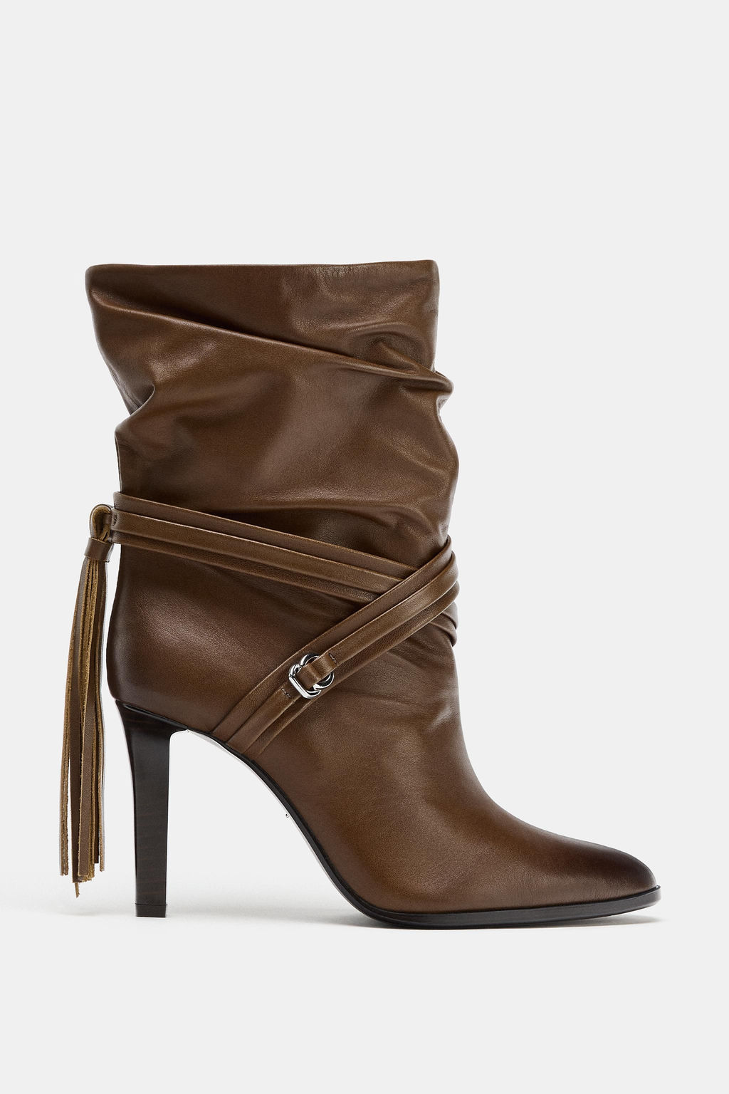 LEATHER ANKLE BOOTS WITH FRINGING - Zara фото 2