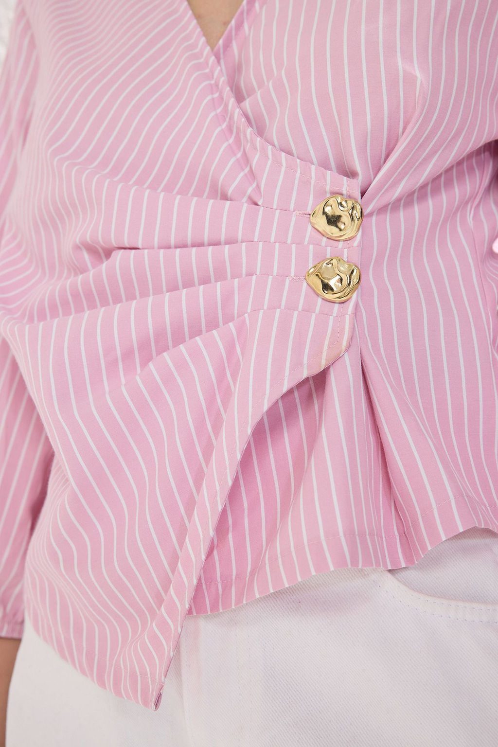 Trendyolmilla Mavi Kruvaze Cizgili Dokuma Bluz TWOSS25BZ00170 фото 3