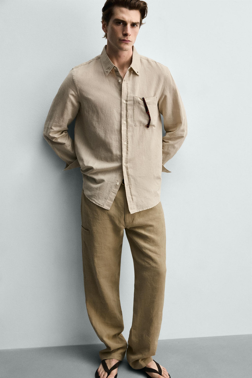 Рубашка Camisa Regular Fit из льна бежевый