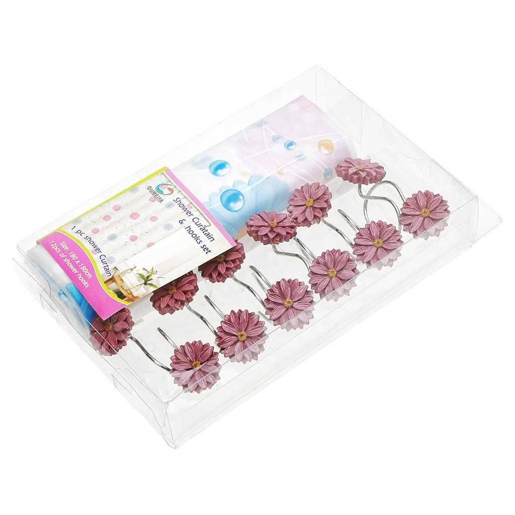 Штора для ванной EVA 180х180см "Муза" "Герберы" 12 металлических колец с декором, в блистере (Китай)