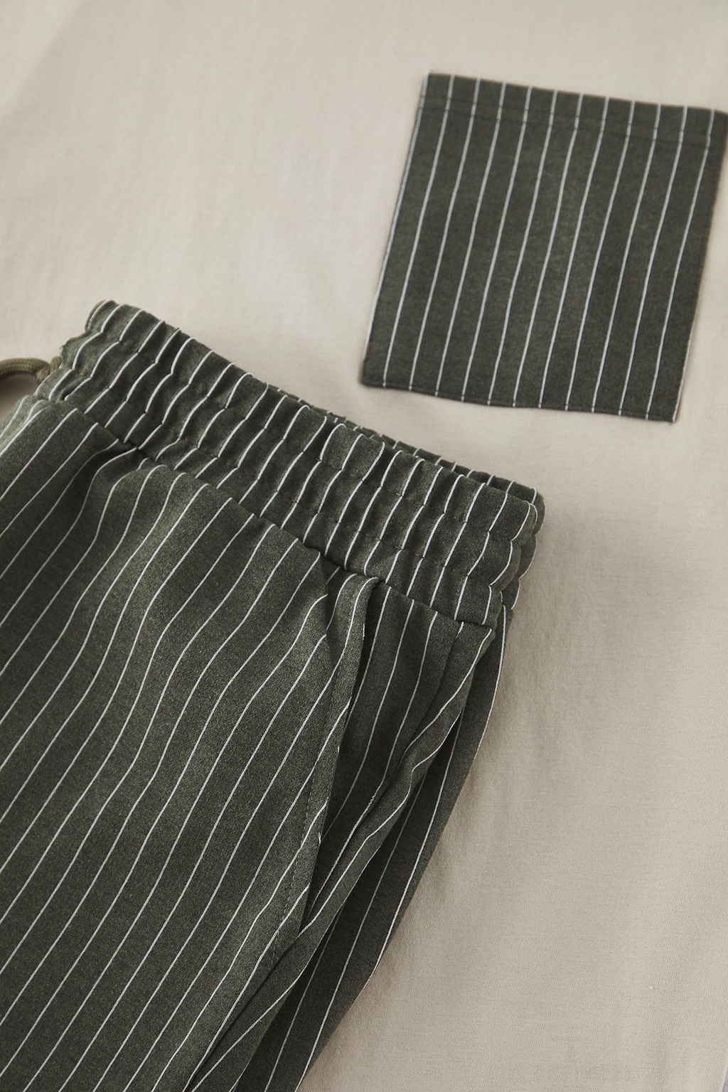 TRENDYOL MAN Bej- Haki Regular Fit Cizgili Orme Sortlu Pijama Tak?m? TMNSS25PT00036 - Trendyolmilla фото 3