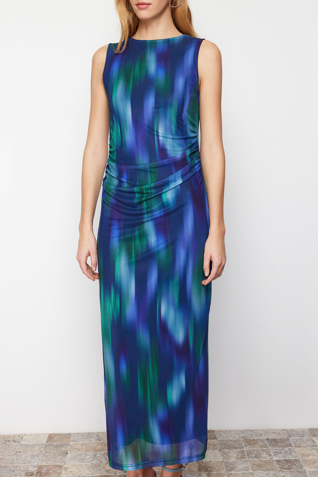 TRENDYOLMILLA Cok Renkli Buzgu/Drape Detayl? Desenli Vucuda Oturan Maxi Esnek Orme Kalem Elbise TWOSS24EL00078 фото 13