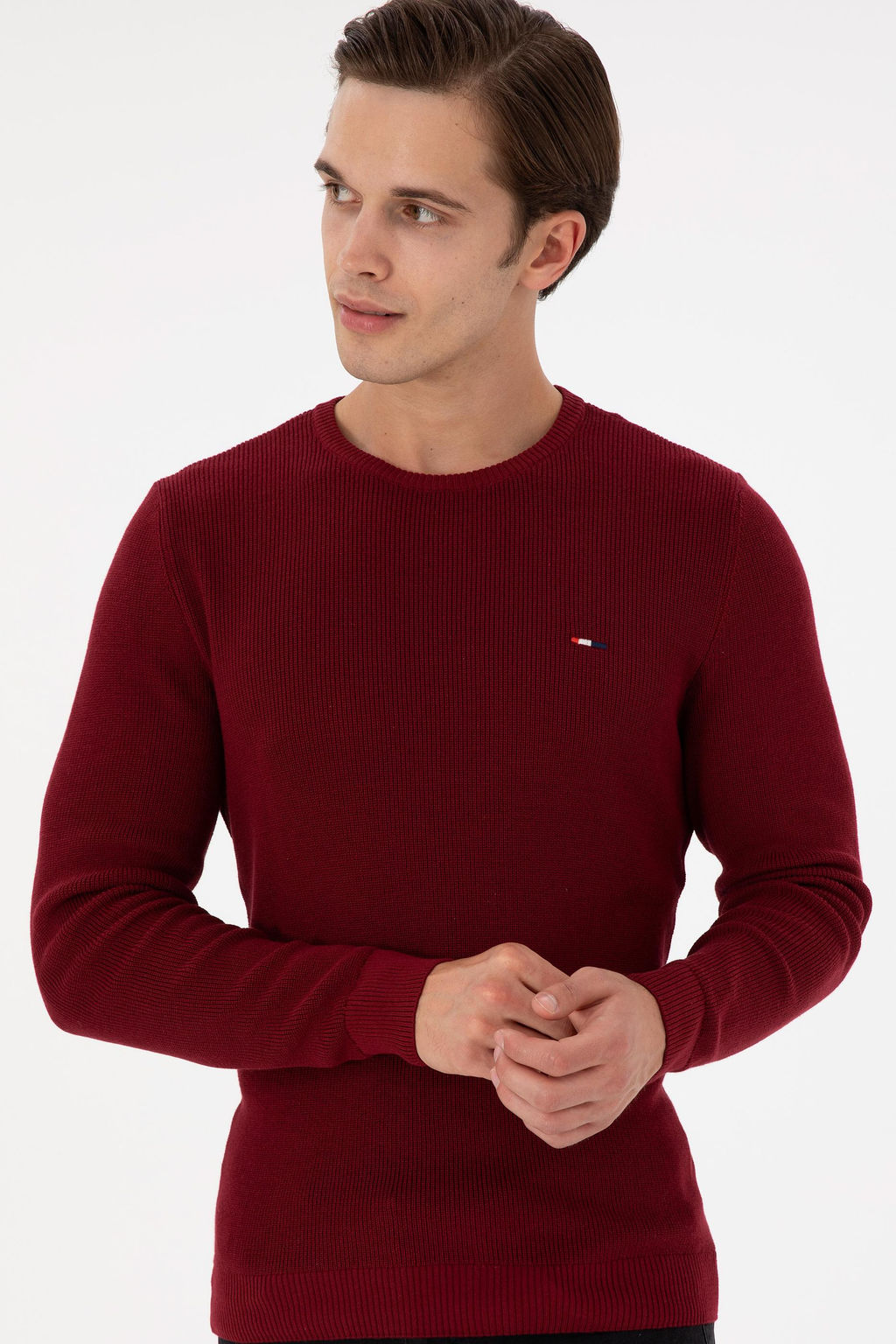 Erkek Slim Fit Bisiklet Yaka Bordo Basic Kazak - U.s. polo assn фото 3