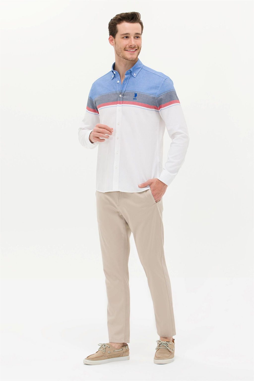 Мужская белая рубашка с длинным рукавом - U.s. polo assn фото 4