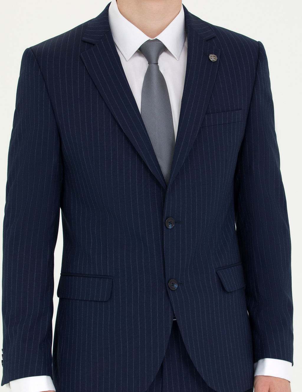 Lacivert Ekstra Slim Fit _izgili Tak_m Elbise
