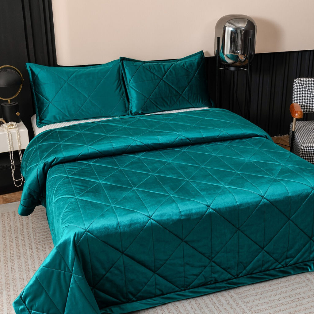 Велюровое покрывало в клетку и две наволочки OVL045 240*260/50-70 2 шт - Ситрейд фото 7