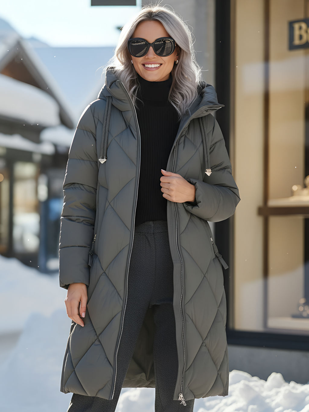 Пальто зимнее утепленное с капюшоном женское зеленого цвета 7637Z - Visdeer фото 25