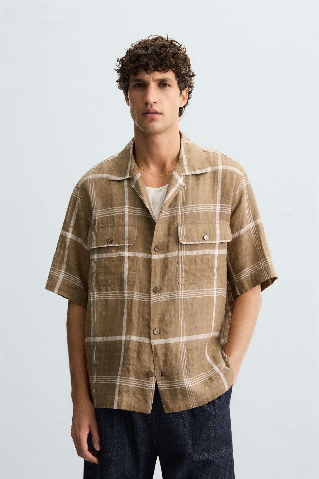 CHECKED LINEN/COTTON SHIRT - Zara фото 10