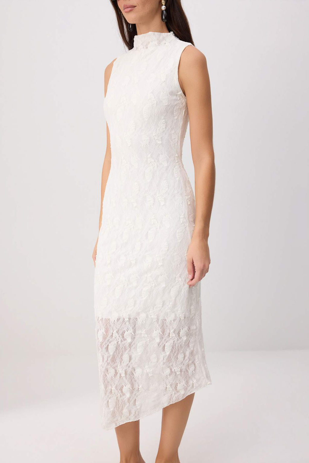 Ekru D_z Bodycon Dik Yaka Standart Kol Kolsuz Maxi Dantel Astarl_ _rme Elbise TWOSS26EL00730 - Trendyolmilla фото 3