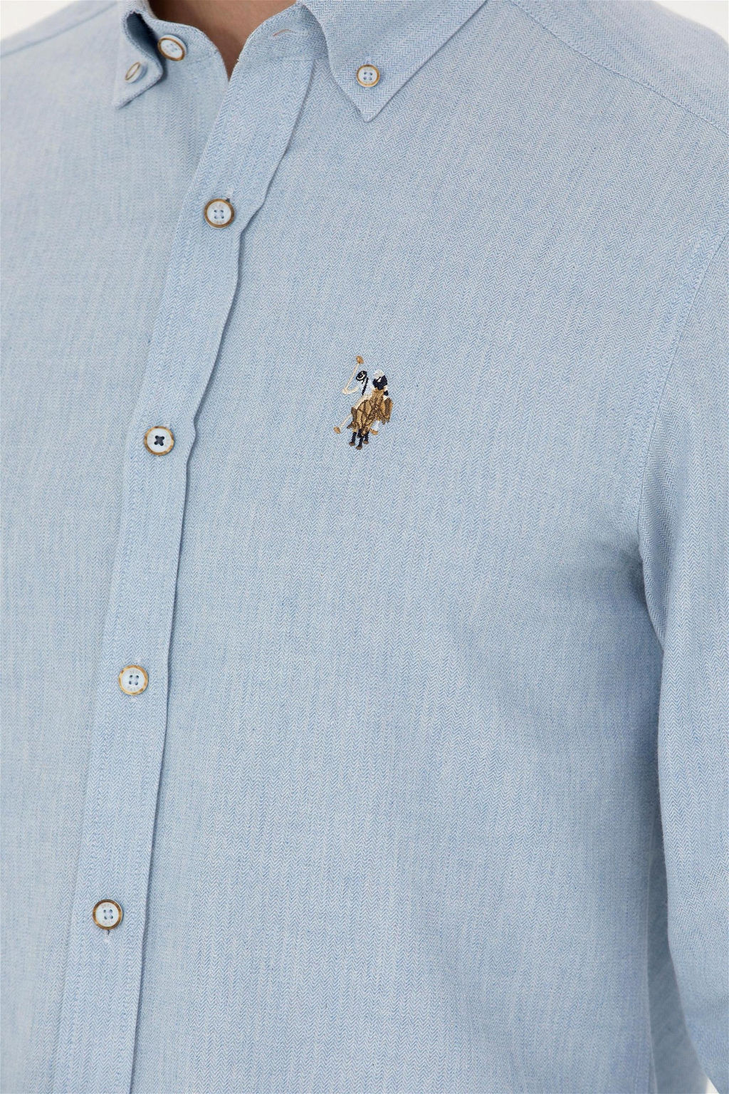 Мужская голубая базовая рубашка с длинным рукавом - U.s. polo assn фото 7