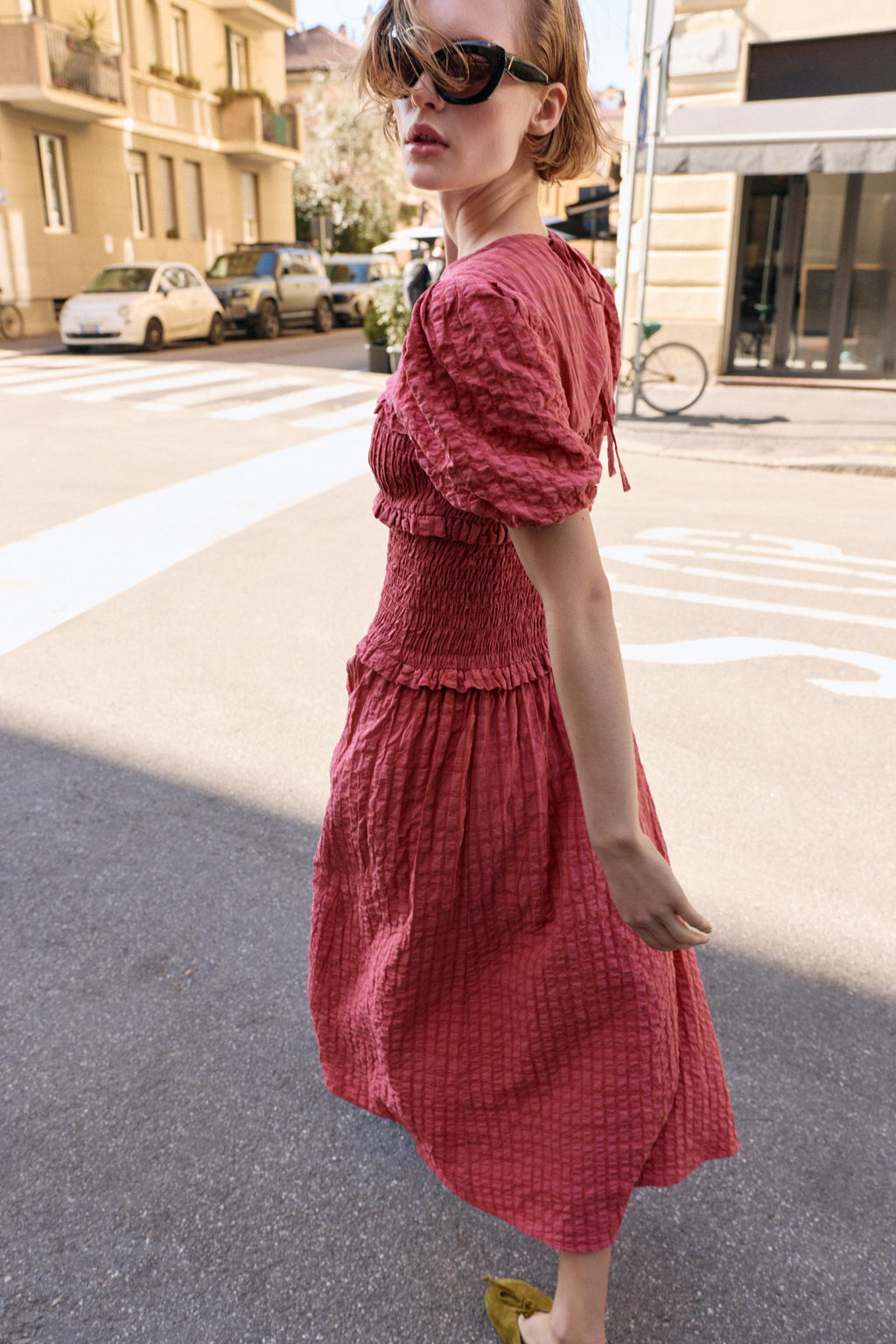 VESTIDO MIDI NIDO DE ABEJA / Rosa - Zara фото 5