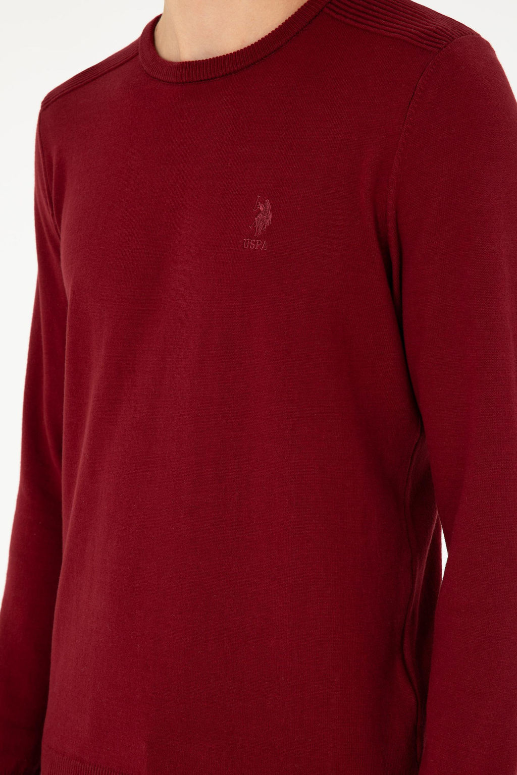Erkek Slim Fit Bisiklet Yaka Bordo Basic Kazak