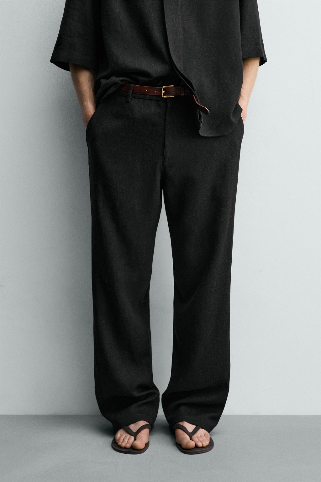 PANTAL?N RELAXED FIT VISCOSA - C??AMO / Negro - Zara фото 2