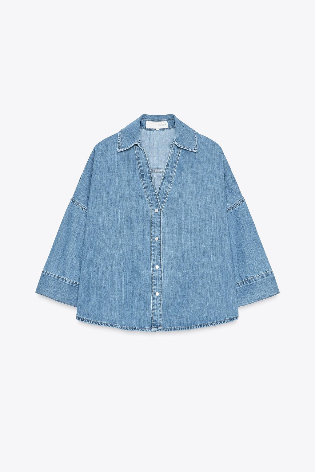 Z1975 FLOWING WIDE SLEEVE DENIM SHIRT - Zara фото 5
