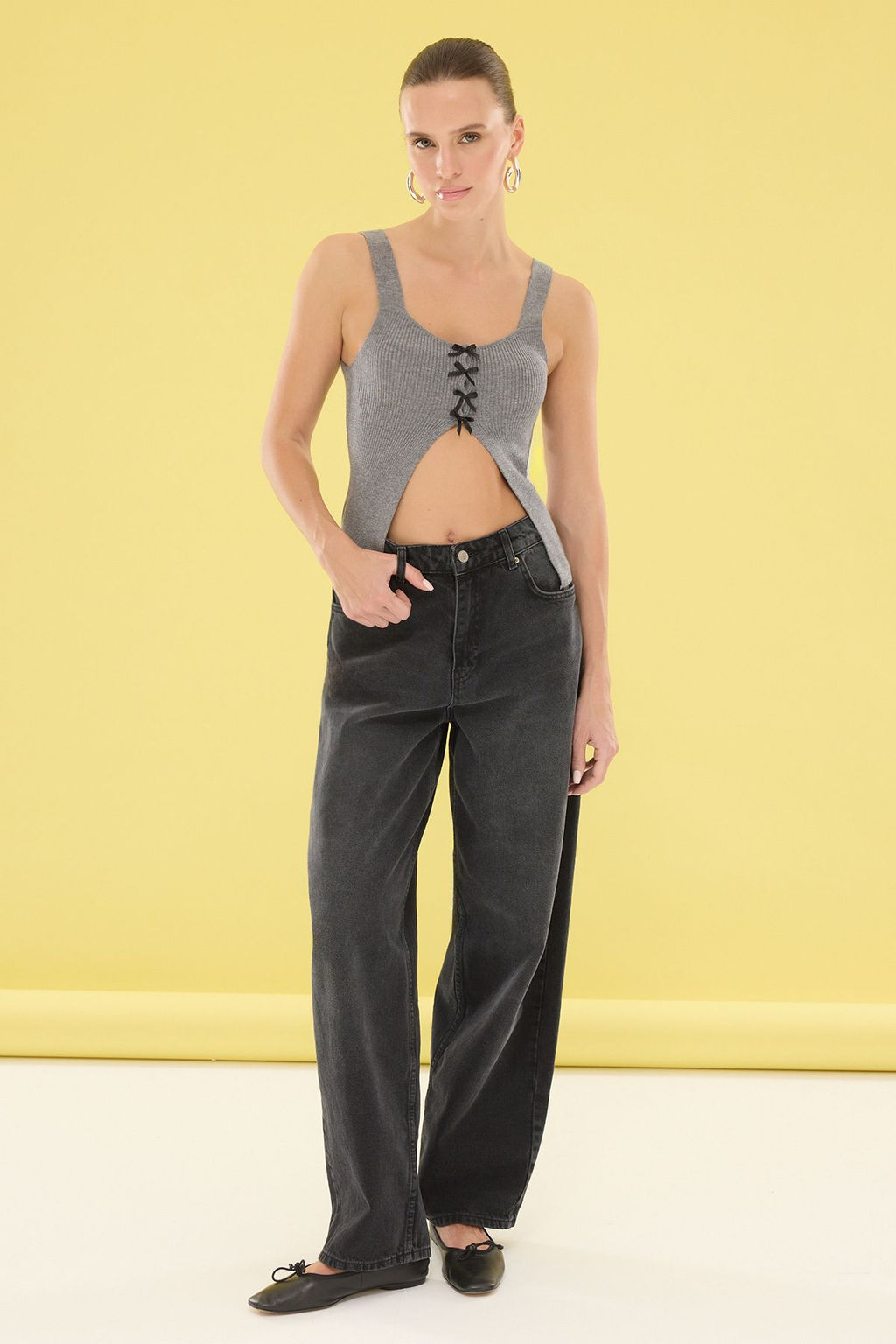 Antrasit Premium Iplik / Ozel Iplik Kurdeleli Triko Ince Bluz TWOSS25BZ00332 - Trendyolmilla фото 4