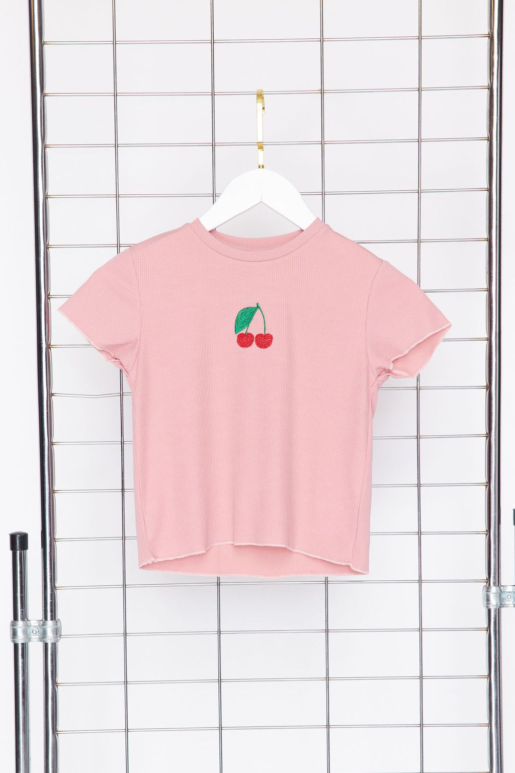 Ac?k Pembe K?z Cocuk Pamuklu Kirazl? Regular Kal?p Fitilli K?sa Kol Orme T-Shirt TKDSS24TS00009 - Trendyolmilla фото 2