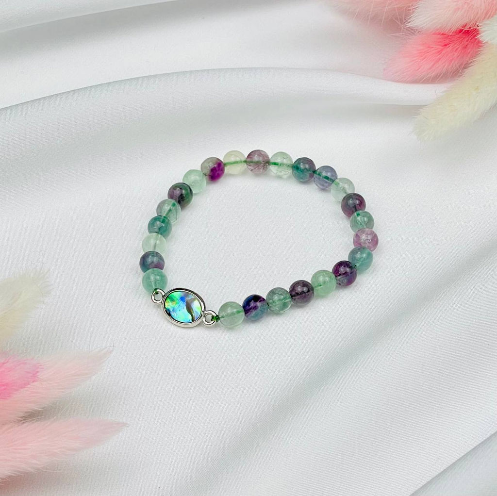 Браслет из Флюорита со вставкой халиотис 16 см