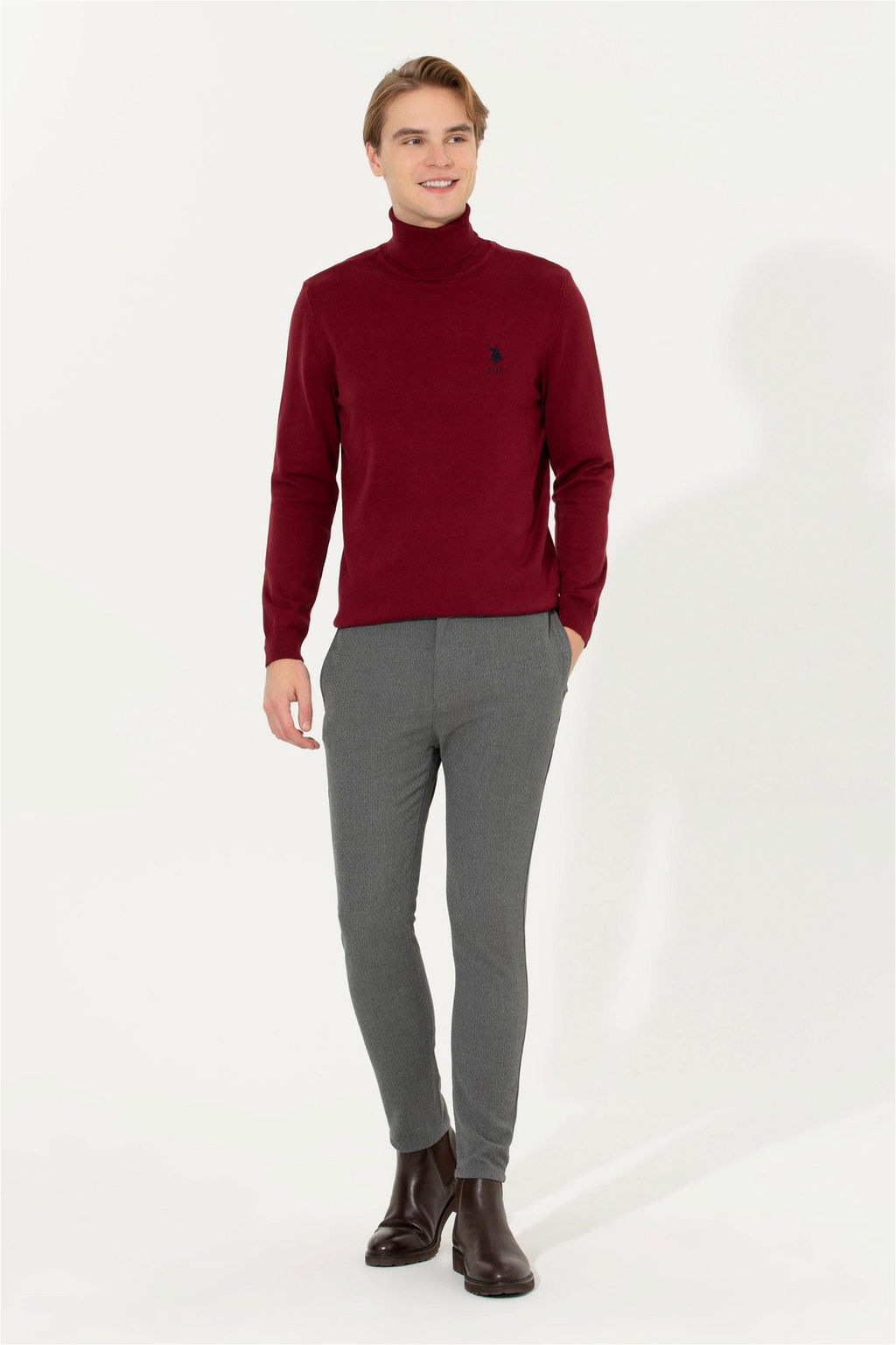 Мужской бордовый красный трикотажный свитер Basic - U.s. polo assn фото 9