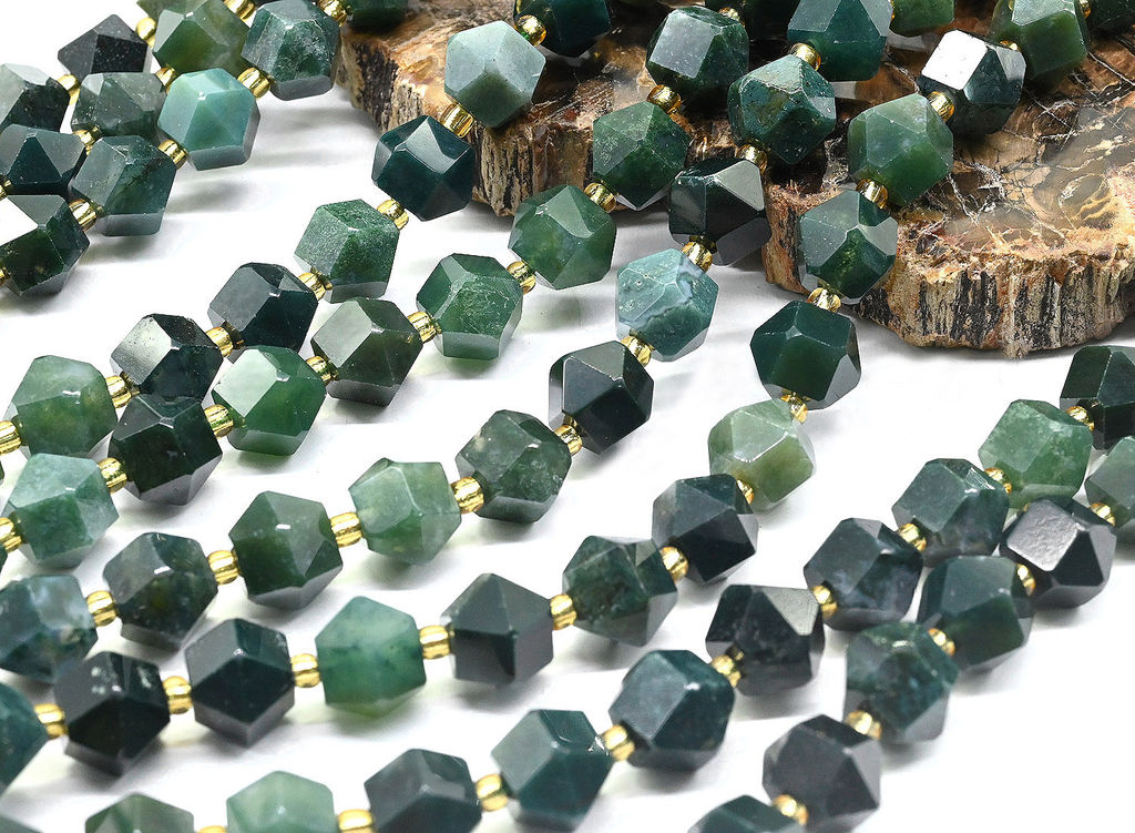 Бусины из агата индийского многогранник 10*9мм, 39см, 36 бусин Радуга камня