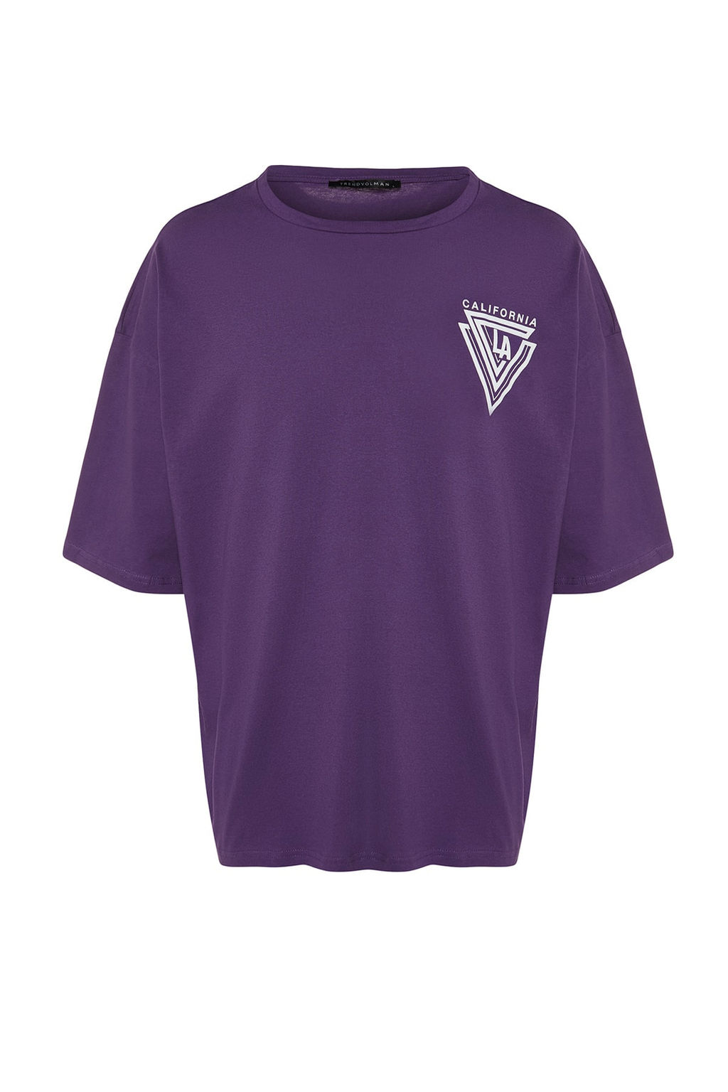 Mor Oversize Bisiklet Yaka K?sa Kollu Sehir Bask?l? %100 Pamuklu T-Shirt TMNSS20TS1102