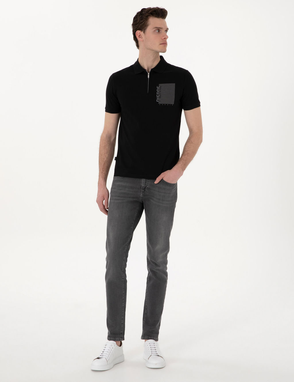Siyah Slim Fit Polo Yaka Ti__rt