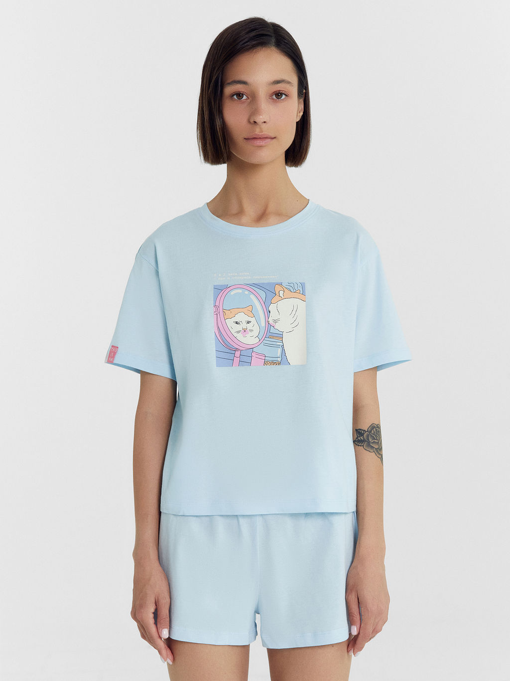 Комплект женский (футболка, шорты) голубой с печатью голубое небо +печать 592536 - Mark formelle фото 2